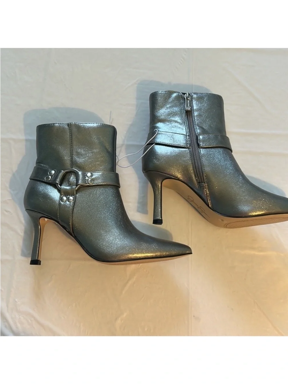 Jessica Simpson 5.5 Booties Darnina Vegan leather Silver Ankle Stiletto Boot